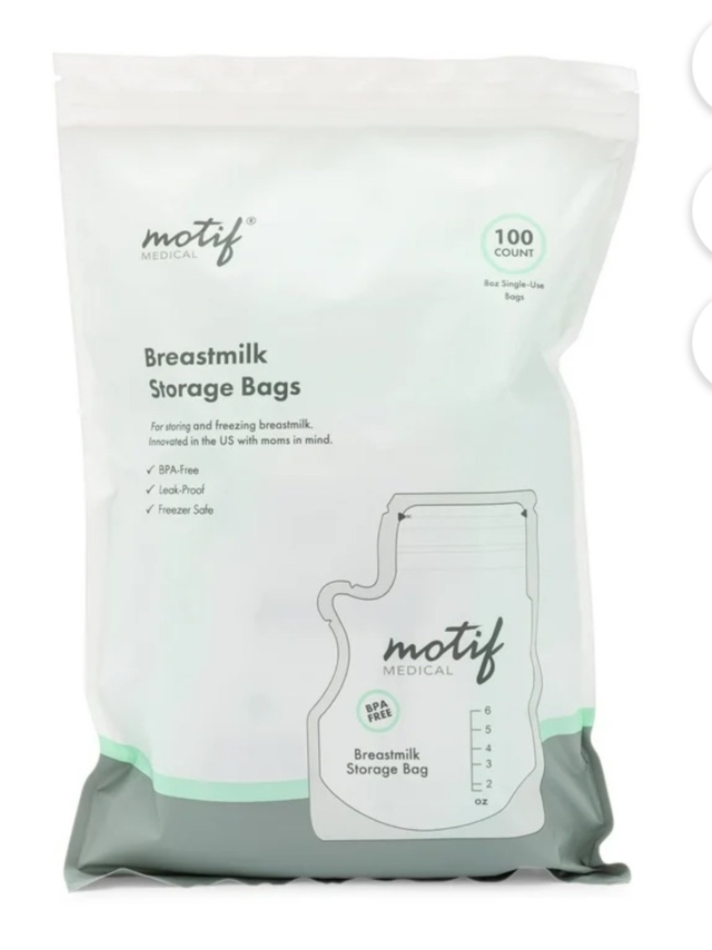 Motif Medical White Breastmilk Storage Bags - 100 Count lot of 3 - 300 unopened